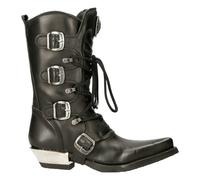 NEW ROCK M-7993-S1 WESTERN COWBOY BOOTS Black Leather Buckle Heavy Biker Shoes - EU 41