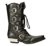 NEW ROCK M-7993-S1 WESTERN COWBOY BOOTS Black Leather Buckle Heavy Biker Shoes - EU 42
