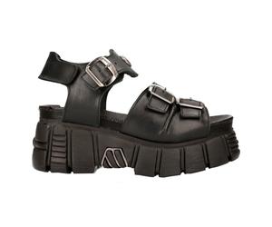 New Rock M-BIOS101-C2 Unisex Metallic Black 100% Leather Sandal Punk Rock Boots