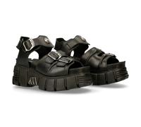 New Rock M-BIOS101-C2 Unisex Metallic Black 100% Leather Sandal Punk Rock Boots - EU 40