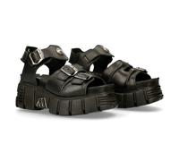 New Rock M-BIOS101-C2 Unisex Metallic Black 100% Leather Sandal Punk Rock Boots - EU 41