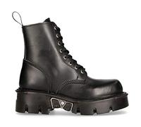 New Rock M-MILI084N-S Unisex Metallic Black 100% Leather Platform Military Boots - Black 42