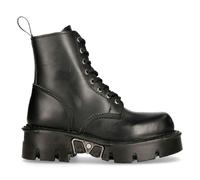 New Rock M-MILI084N-S Unisex Metallic Black 100% Leather Platform Military Boots - EU 39