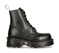 New Rock M-MILI084N-S Unisex Metallic Black 100% Leather Platform Military Boots - EU 45