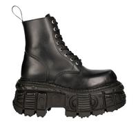 New Rock M-MILI084N-S5 Unisex Black 100% Leather Platform Military Boots