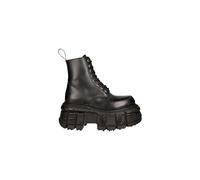 New Rock M-MILI084N-S5 Unisex Black 100% Leather Platform Military Boots - black 46