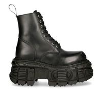 New Rock M-MILI084N-S5 Unisex Black 100% Leather Platform Military Boots - EU 37