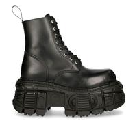 New Rock M-MILI084N-S5 Unisex Black 100% Leather Platform Military Boots - EU 46
