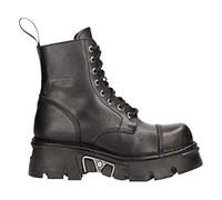 New Rock M-NEWMILI083-S19 COMBAT BOOTS Black Leather Military Biker Shoes - black 11