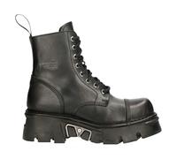 NEW ROCK M-NEWMILI083-S19 COMBAT BOOTS Black Leather Military Biker Shoes - EU 37