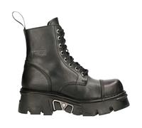 NEW ROCK M-NEWMILI083-S19 COMBAT BOOTS Black Leather Military Biker Shoes - EU 42