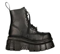 New Rock M-NewMILI083-S21 TOWER COMBAT BOOTS Black Leather Platform Biker Shoes