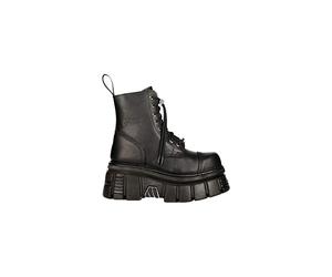 New Rock M-NEWMILI083-S21 TOWER COMBAT BOOTS Black Leather Platform Biker Shoes - black 7