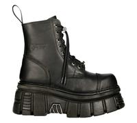 NEW ROCK M-NEWMILI083-S21 TOWER COMBAT BOOTS Black Leather Platform Biker Shoes - EU 43