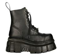 NEW ROCK M-NEWMILI083-S21 TOWER COMBAT BOOTS Black Leather Platform Biker Shoes - EU 44