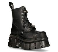 New Rock M-NEWMILI083-S21 Unisex Metallic Combat Boots Black Leather Military Biker Goth Punk Shoes 10