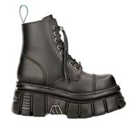 New Rock M-NewMILI083-VS2 VEGAN BOOTS Combat Black Leather Platform Biker Shoes