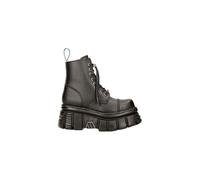 New Rock M-NEWMILI083-VS2 VEGAN BOOTS Combat Black Leather Platform Biker Shoes - black 9