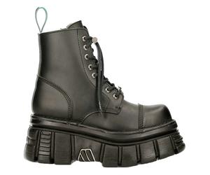 NEW ROCK M-NEWMILI083-VS2 VEGAN BOOTS Combat Black Leather Platform Biker Shoes - EU 41