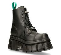 New Rock M-NEWMILI083-VS2 Vegan Leather Unisex Metallic Combat Boots Black Military Goth Punk Platform Shoes 9