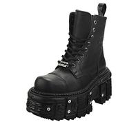 New Rock M-NEWMILI083-VS2 Vegan Leather Unisex Metallic Combat Boots Black Military Goth Punk Platform Shoes 8