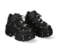 New Rock M-OVERZ106B-C1 Metallic Chunky Black Leather Gothic Ankle Boots