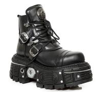 New Rock M-TANK007-S1 Black Leather Gothic Combat Platform Ankle Boots - Black 3