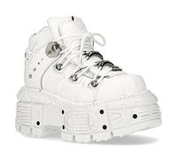 New Rock M-TANK106-C1 Unisex White 100% Leather Goth Platform Punk Ankle Boots Shoe 42
