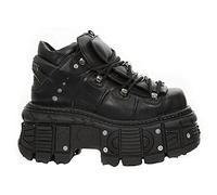 New Rock M-TANK106-C2 Unisex Black 100% Leather Goth Platform Space Shoes - Black 45