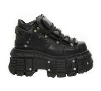 New Rock M-TANK106-C2 Unisex Black 100% Leather Goth Platform Space Shoes - black 36