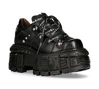 New Rock M-TANK120N Unisex Black 100% Leather Goth Platform Punk Metal Ankle Boots 6