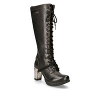 New Rock M-TR005-S1 High-Heeled Ladies Black Lace-up Knee High Boots
