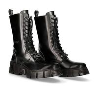 New Rock M-WALL027N-C2 Boots Black Leather Wall Rock Biker Mid-Calf Tower Boots 41
