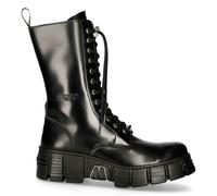 New Rock M-WALL027N-C2 Boots Black Leather Wall Rock Biker Mid-Calf Tower Boots - EU 39