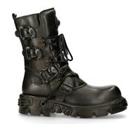New Rock 391-S18 Black Leather Mid Calf Boots - Black 41