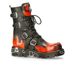 New Rock M591-S1 NEWROCK New Rock RED FLAME METALLIC BLACK LEATHER BOOT BIKER GOTH BOOTS - EU 41