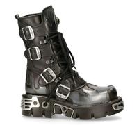 New Rock M591-S2 Newrock New Rock Silver Flame Metal Black Leather Emo Punk Goth Boots - EU 39