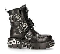 New Rock Mens 407-S1 Silver Cross Black Reactor Sole Leather Ankle Boots Gothic, 6 UK