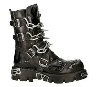 New Rock Mens Black Leather Skull Flame Reactor Boots M.727-S1