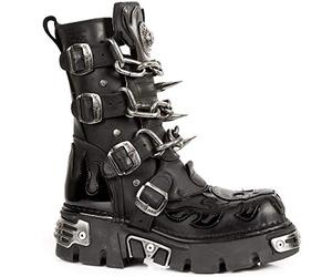 New Rock Mens Black Leather Skull Flame Reactor Boots M.727-S1 - black 12