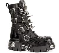 New Rock Mens Black Leather Skull Flame Reactor Boots M.727-S1 - black 9