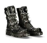 New Rock Mens Black Leather Skull Flame Reactor Boots M.727-S1 - EU 42