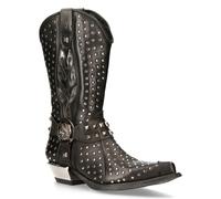 New Rock Mens Black Leather Studded Cowboy Boots- M-7928-S1 - Size EU 44