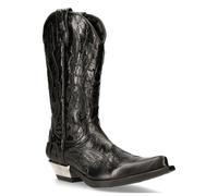 New Rock Mens Flame Accented Black Leather Biker Cowboy Boots- M-7921-S1 - Size EU 42