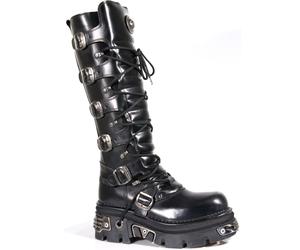 New Rock Mens Knee High Black Leather Gothic Boots-272-S1 - Size EU 41
