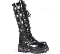 New Rock Mens Knee High Black Leather Gothic Boots-272-S1 - Size EU 43
