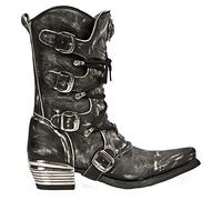 New Rock Men's M.7993-S3 Grey Dallas Western Cowboy Leather Fashion Boots 44