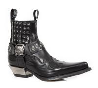 New Rock Mens Studded Black Leather Western Biker Boots-7950-S1 - Size EU 43