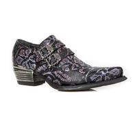 New Rock Mens Vintage Purple Floral Leather Buckle Shoes-7960-S8 - Black - Size EU 40