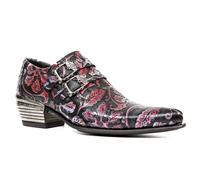 New Rock Mens Vintage Red Floral Leather Buckle Shoes-7960-S6 - Black - Size EU 41
